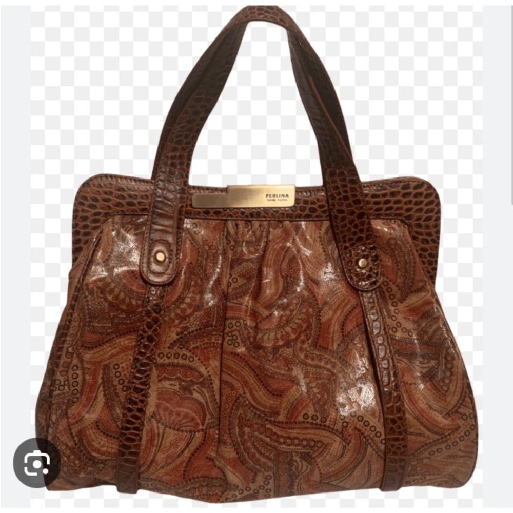 Vintage Perlina Paisley Tapestry & Croc Embossed Leather Shoulder Tore Bag 70s